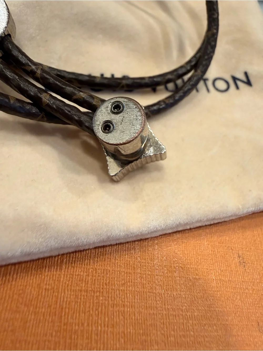 Louis Vuitton Brown Monogram Double Wrap Bracelet with Silver-Tone Charms